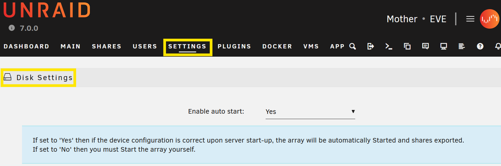 Disk Settings