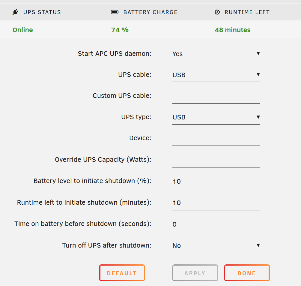 Unraid EVE UPS Settings